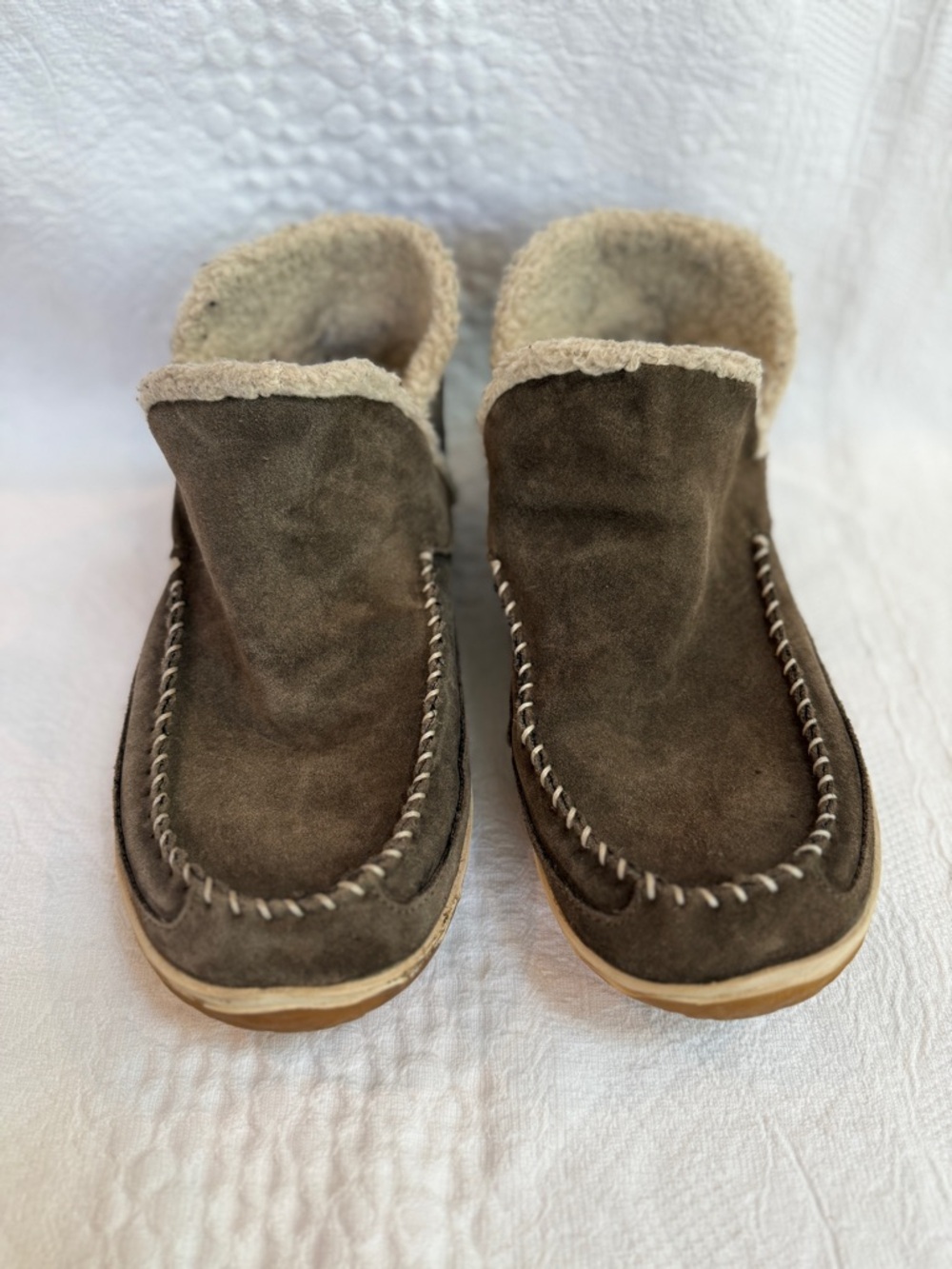 LL Bean Slippers Boots Women 10 M Mountain Shoes Brown Suede Comfort Moc Fleece